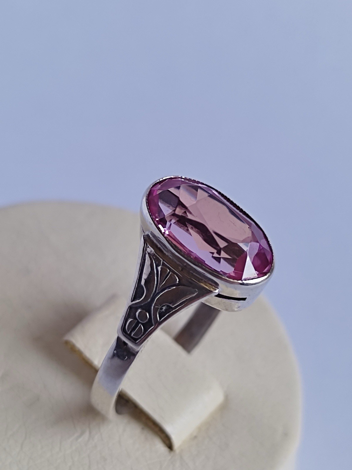 Vintage 70s Soviet Union Silver 875 USSR Ring Pink Sapphire Size US 7.5/ 17.5 mm