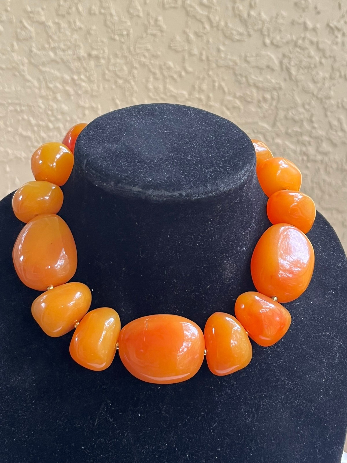 Kenneth Lane Amber Orange Resin Nugget Beaded Chunky Gold Plated Collar Necklace