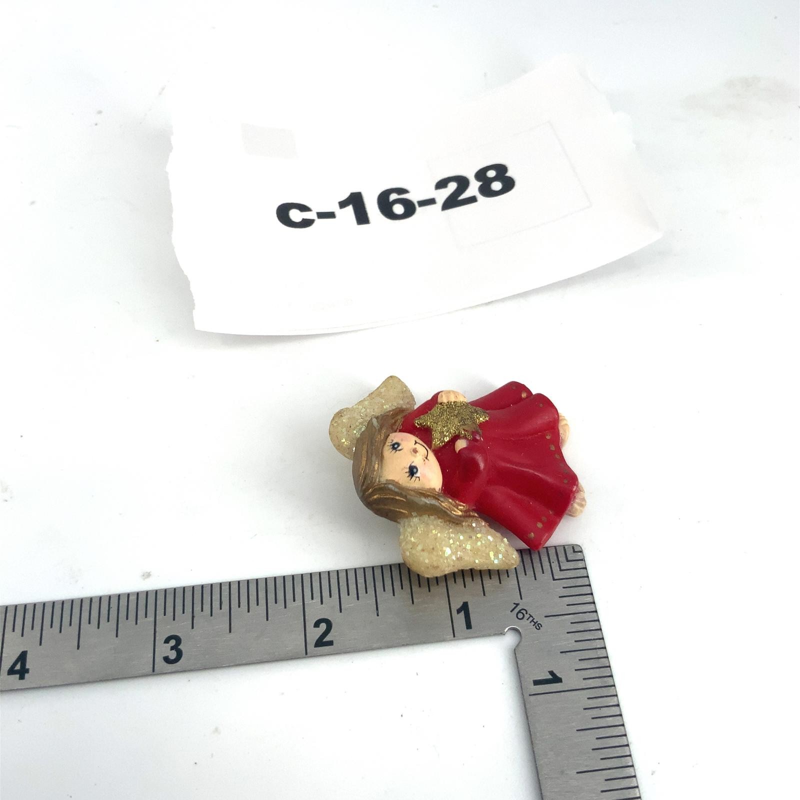 Vintage Fun World Resin Christmas Angel Pin Red Gold Glitter Holiday Brooch