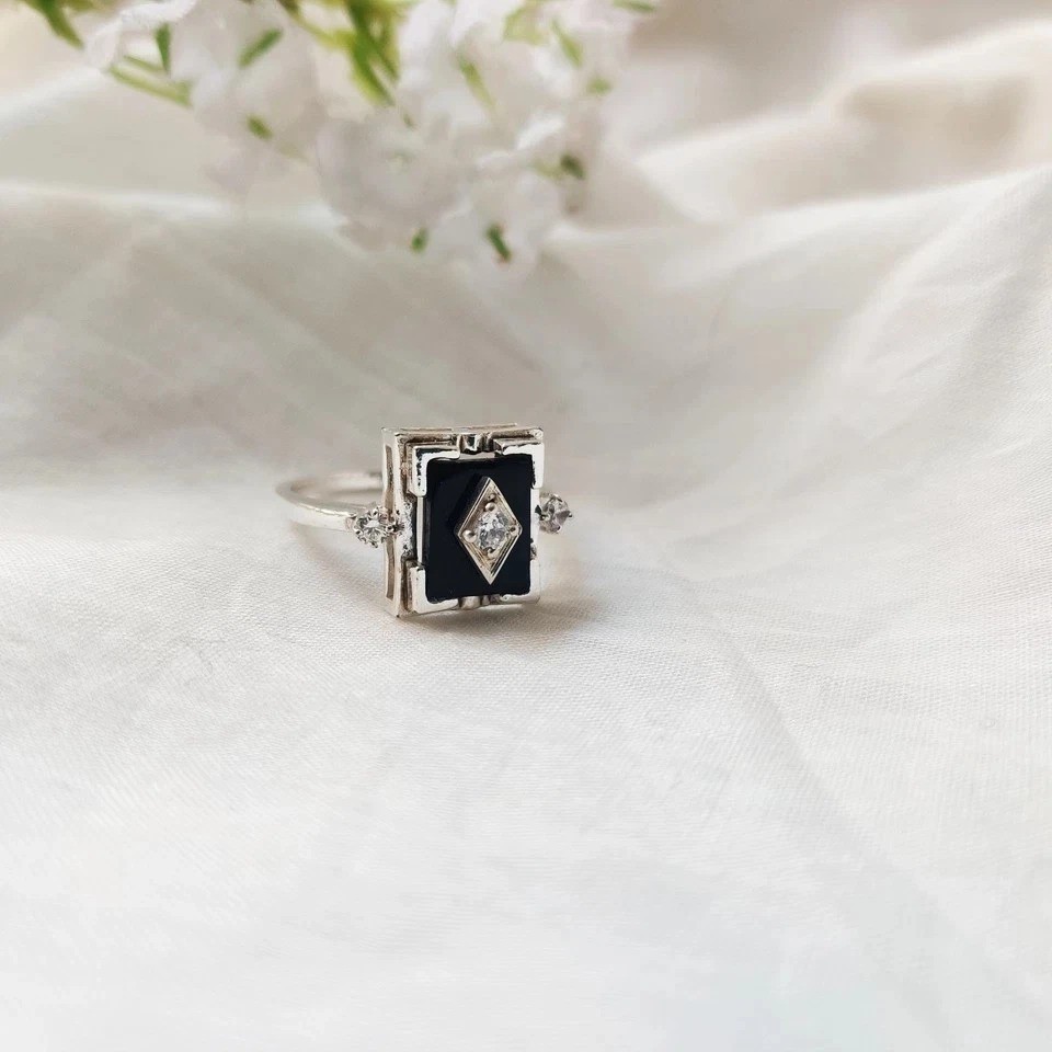 Vintage Art Deco Style 1.48CT Round Lab Created Diamond Wedding Ring 925 Silver