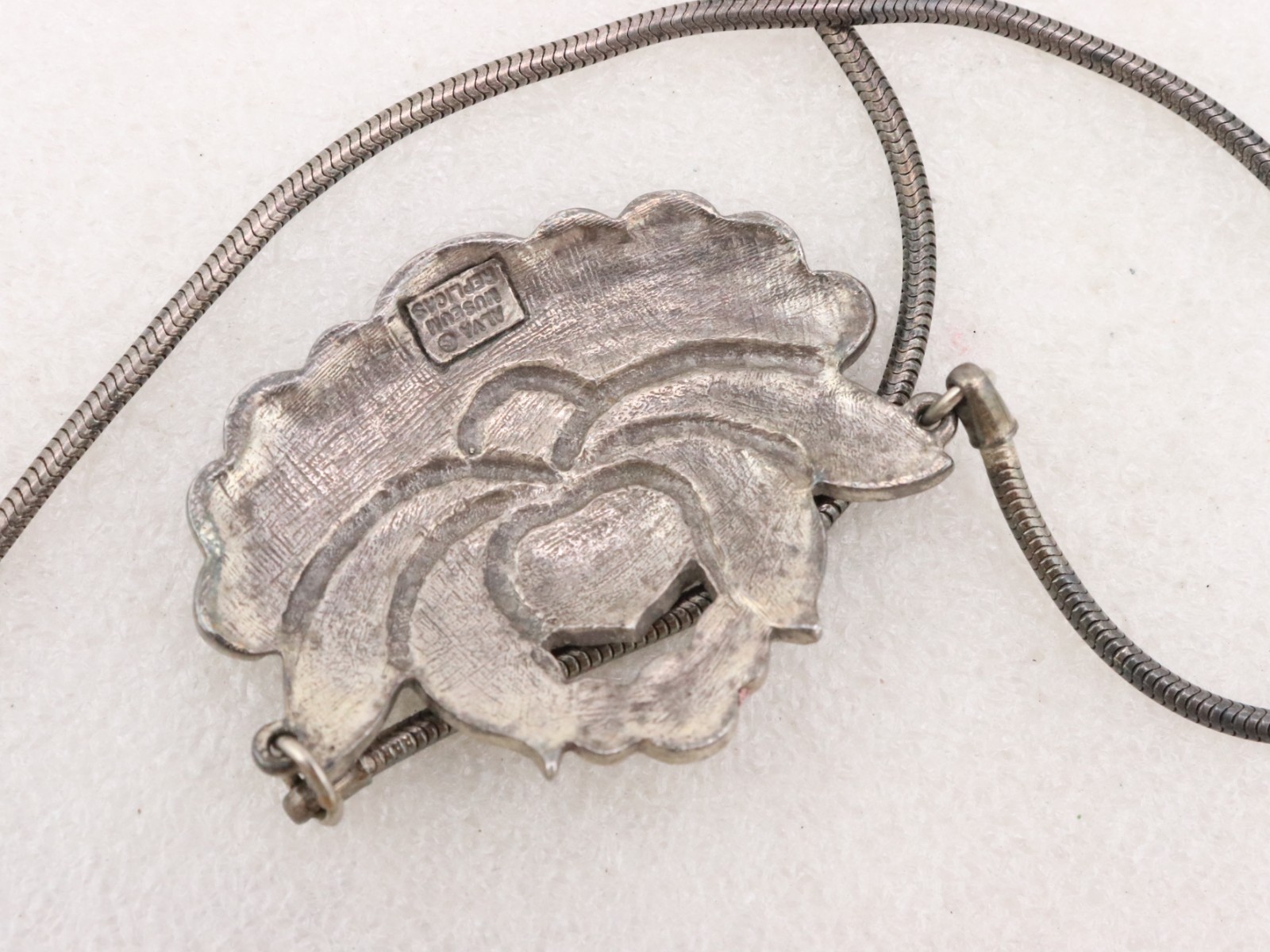 20″ Vintage Alva Museum Replicas Lotus Flower Necklace Antique Silver Tone