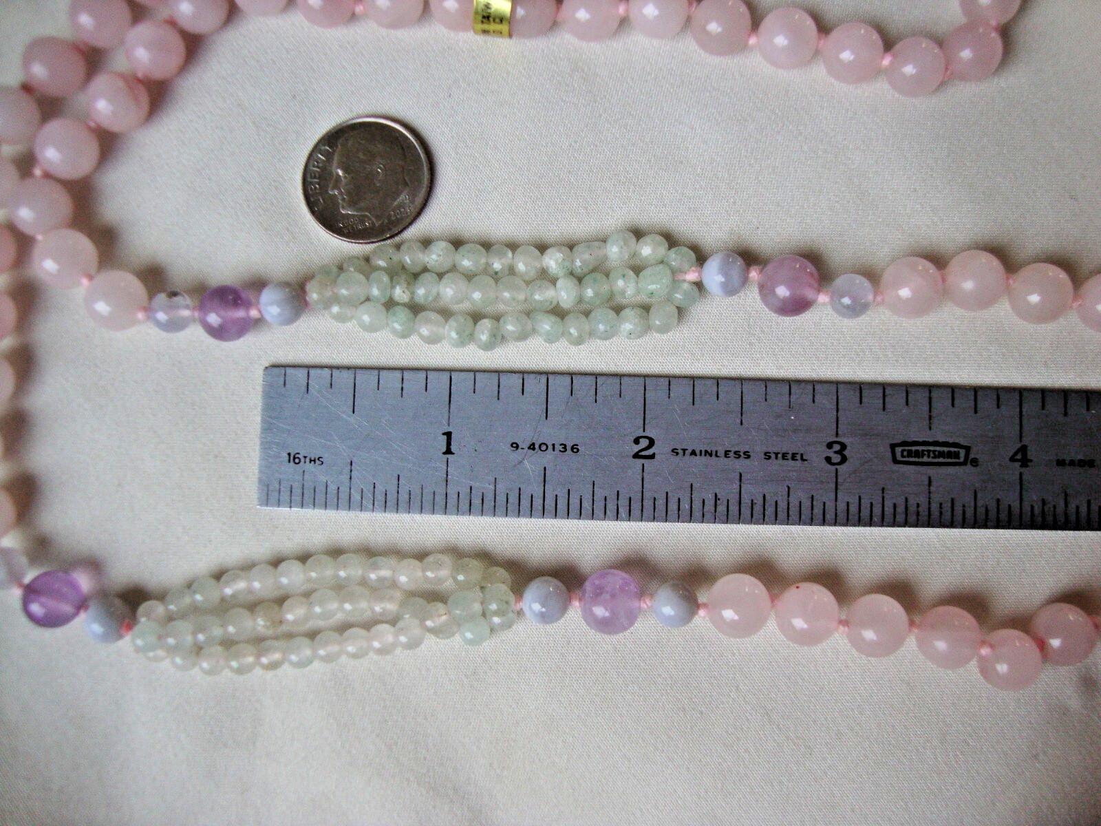 VINTAGE MEDLEY BLUE LACE AGATE AVENTURINE AMETHYST & ROSE QUARTZ BEAD NECKLACE