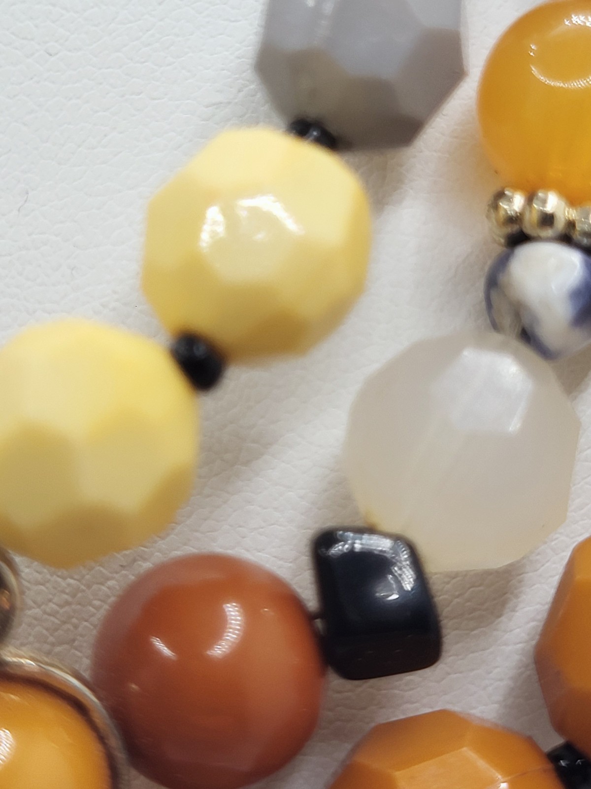 NENA Statement Natural & Acrylic Stone Choker Layered Faceted Beads & Pendant
