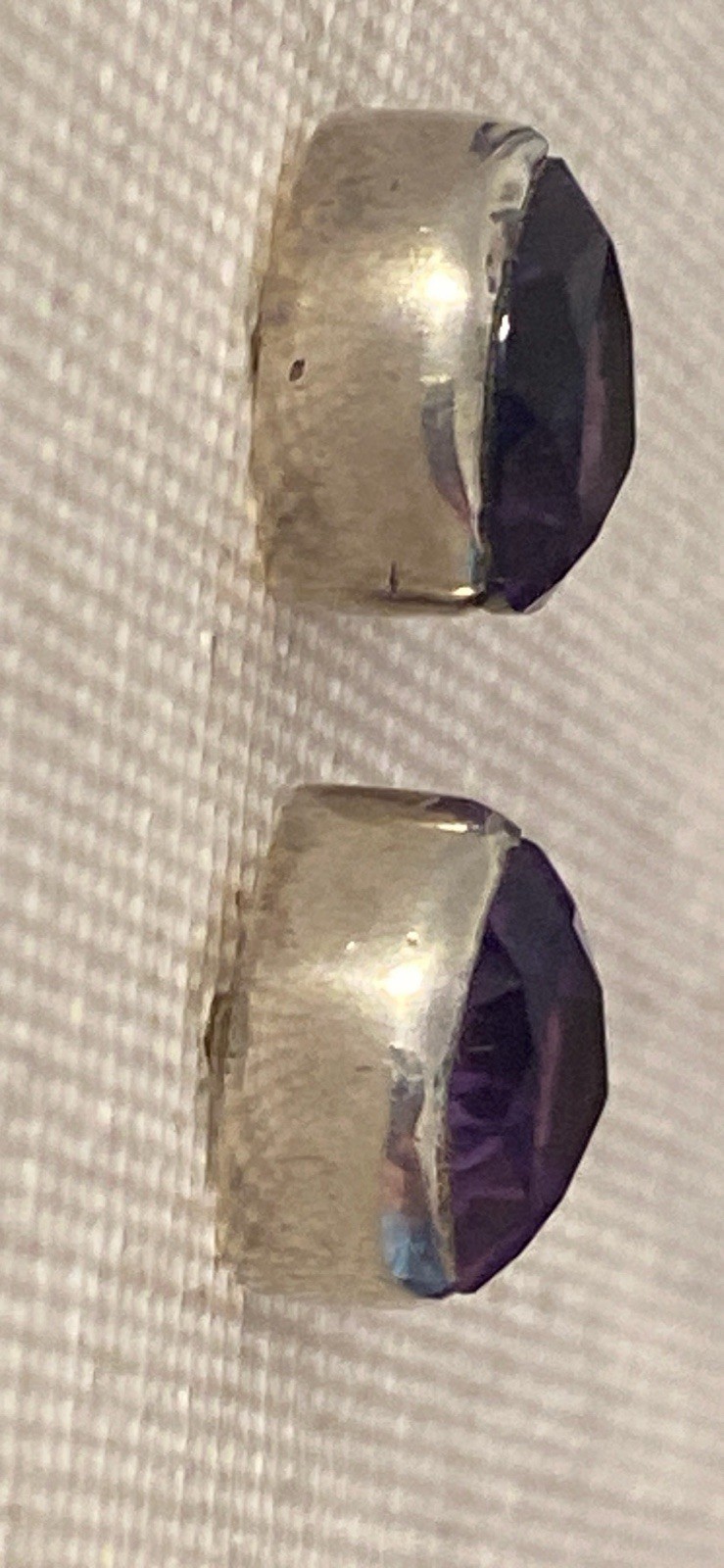 Vintage Faceted Amethyst & Pure Silver Pierced Earrings Deep Purple Trillion Cut
