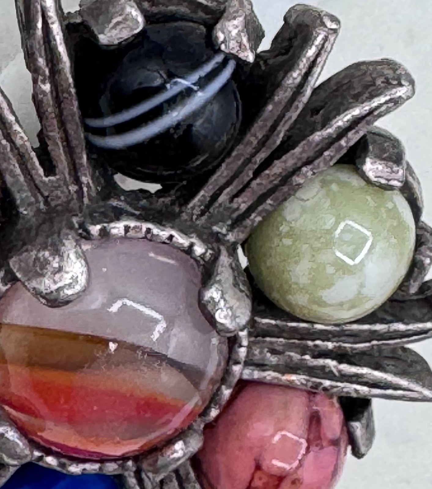 Vintage Miracle Scottish Celtic Pewter Agate Multi-Stone Starburst Brooch Pin