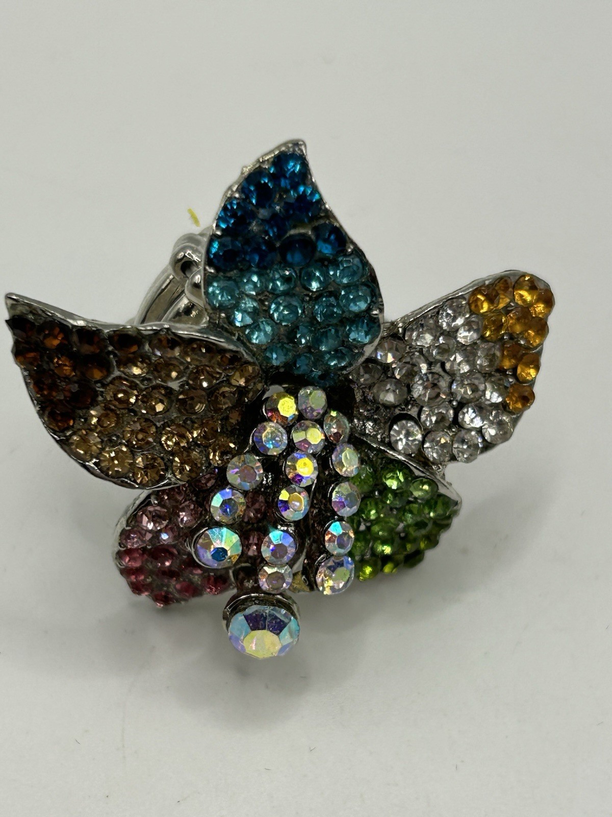 Vintage Multicolor Rhinestone Flower Ring – Stretch Band Statement Cocktail Ring