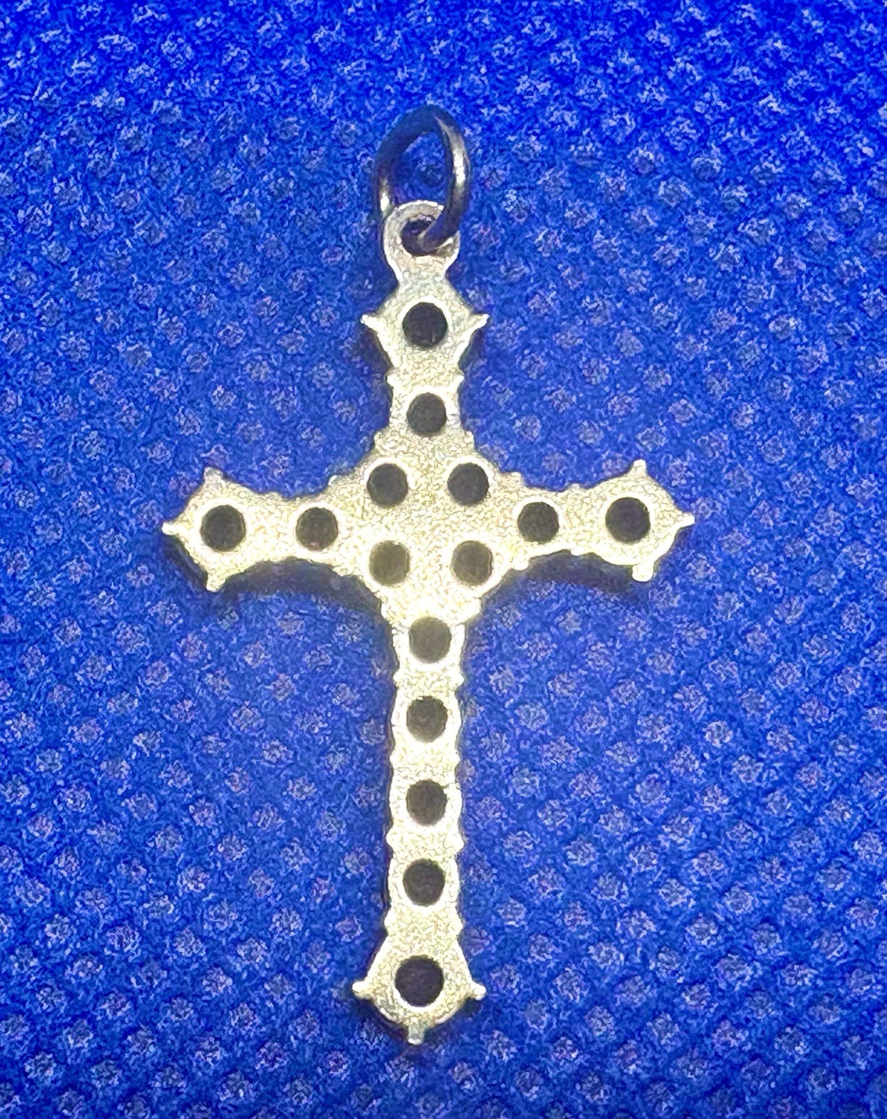 K39 Antique 32×19 mm Cross 900 Silver Pendant Red Garnet 1.5g BOHO Bohemian Gold
