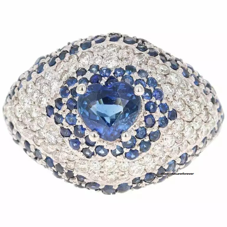 Heart & Round Cut 4.17CT Blue Sapphire With 1.03CT Pave White CZ Promise Ring