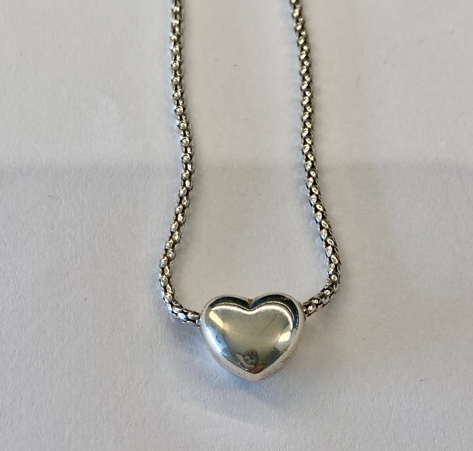 Vintage Sterling Silver Puff Heart Necklace *NOS*
