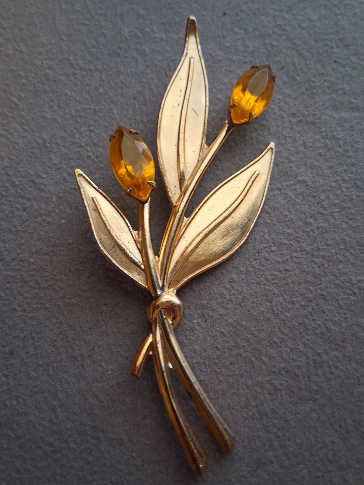 Sterling Craft Coro gold over silver. Tulip brooch w/yellow stones