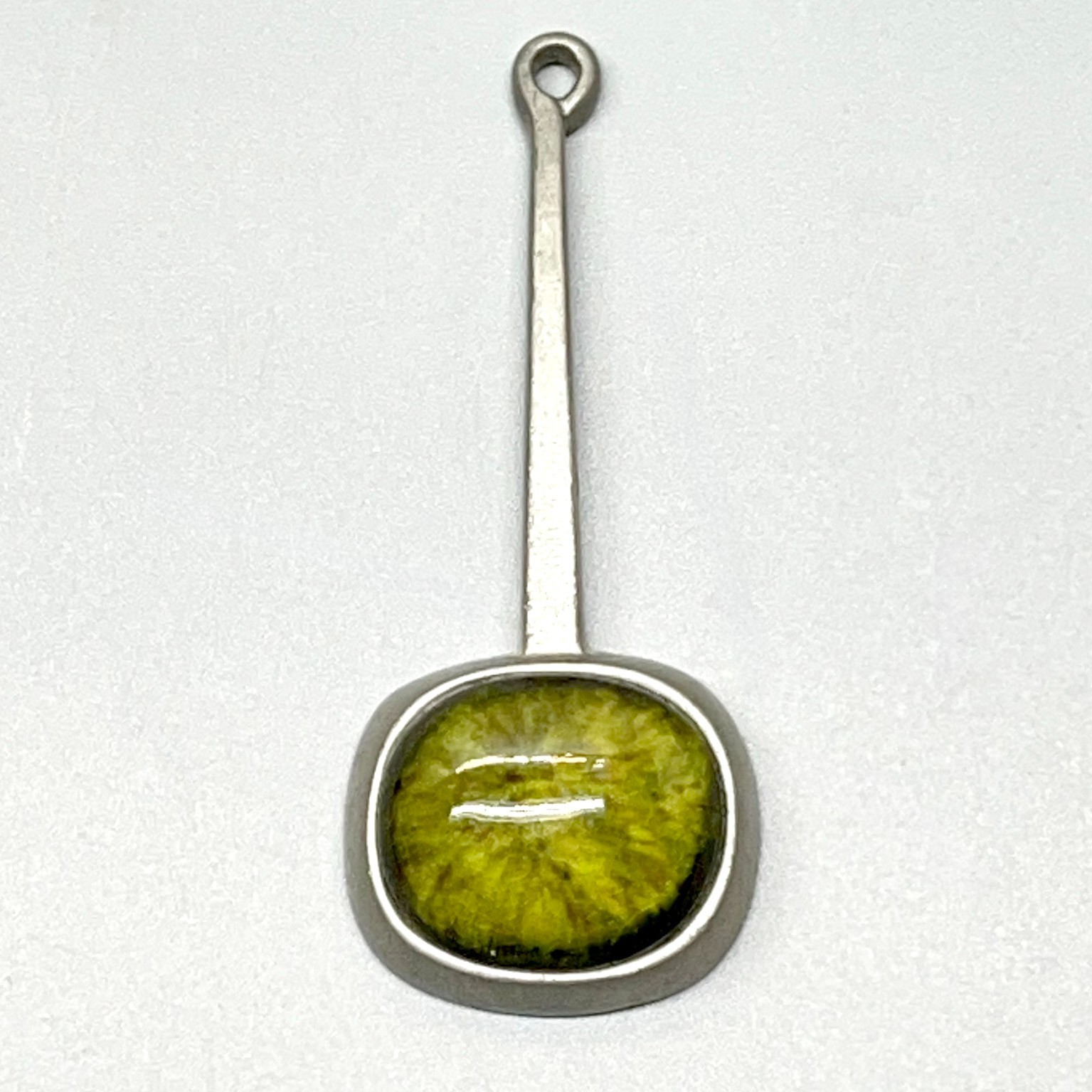 Signed Roland Landerholm Tenn Vintage Modernist MCM Pewter Green Ceramic Pendant