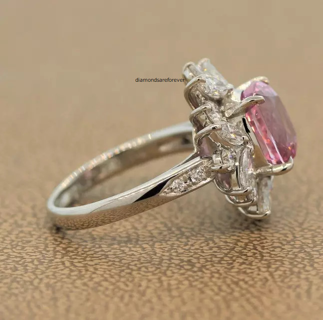 Featuring a Rare 4.84CT Pink Padparascha Sapphire & White CZ Cluster Fine Ring