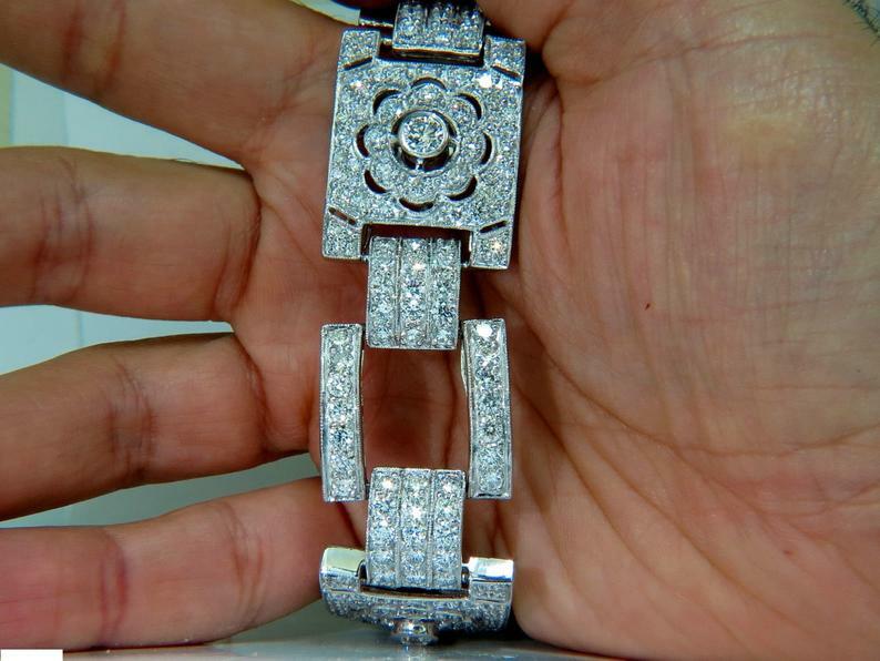 Magnificent 22.5CT Round White CZ Wide Cuff Link Art Deco Bracelet In 925 Silver