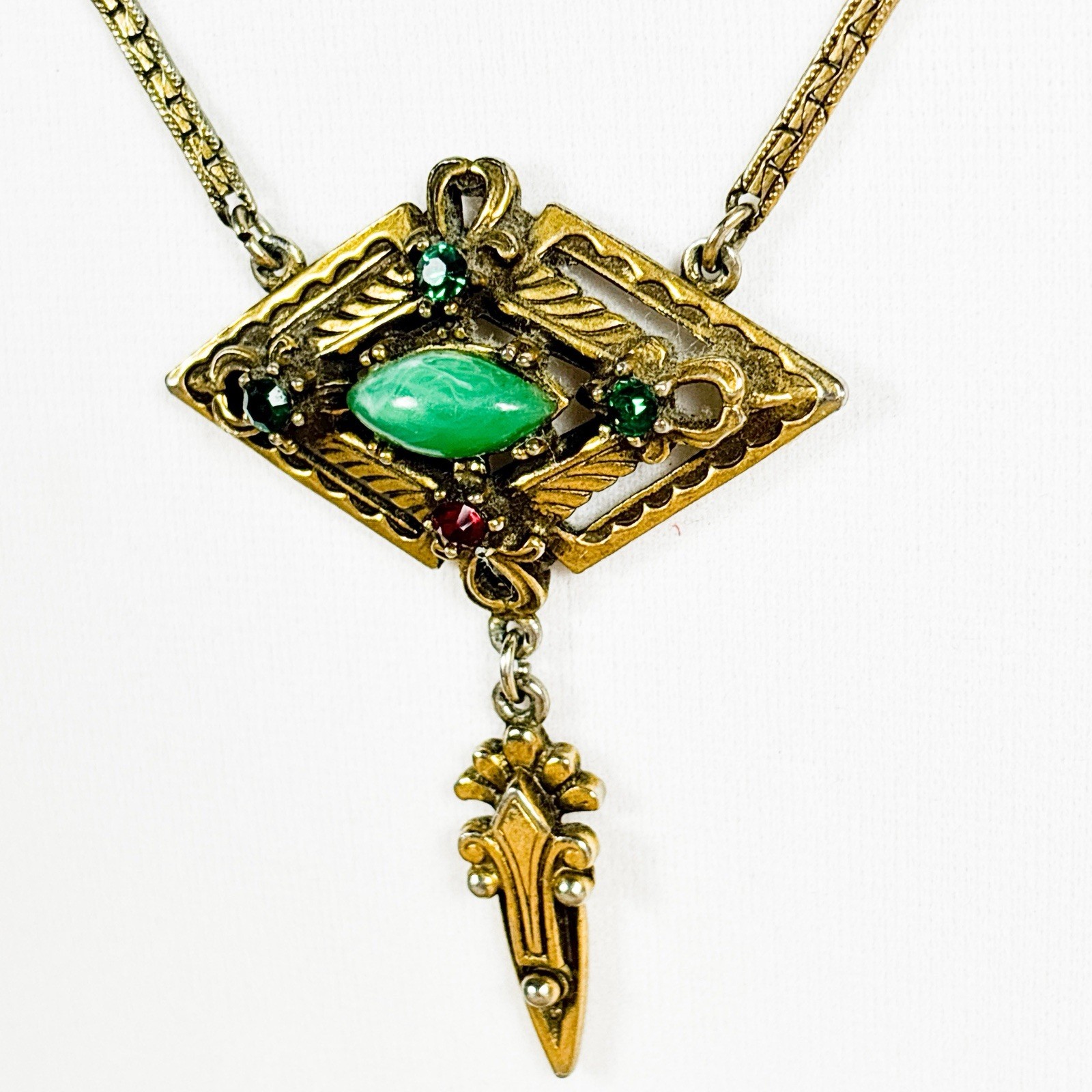 Vintage Art Deco Revival Flux Stone Lavalier Choker Necklace 15in C17