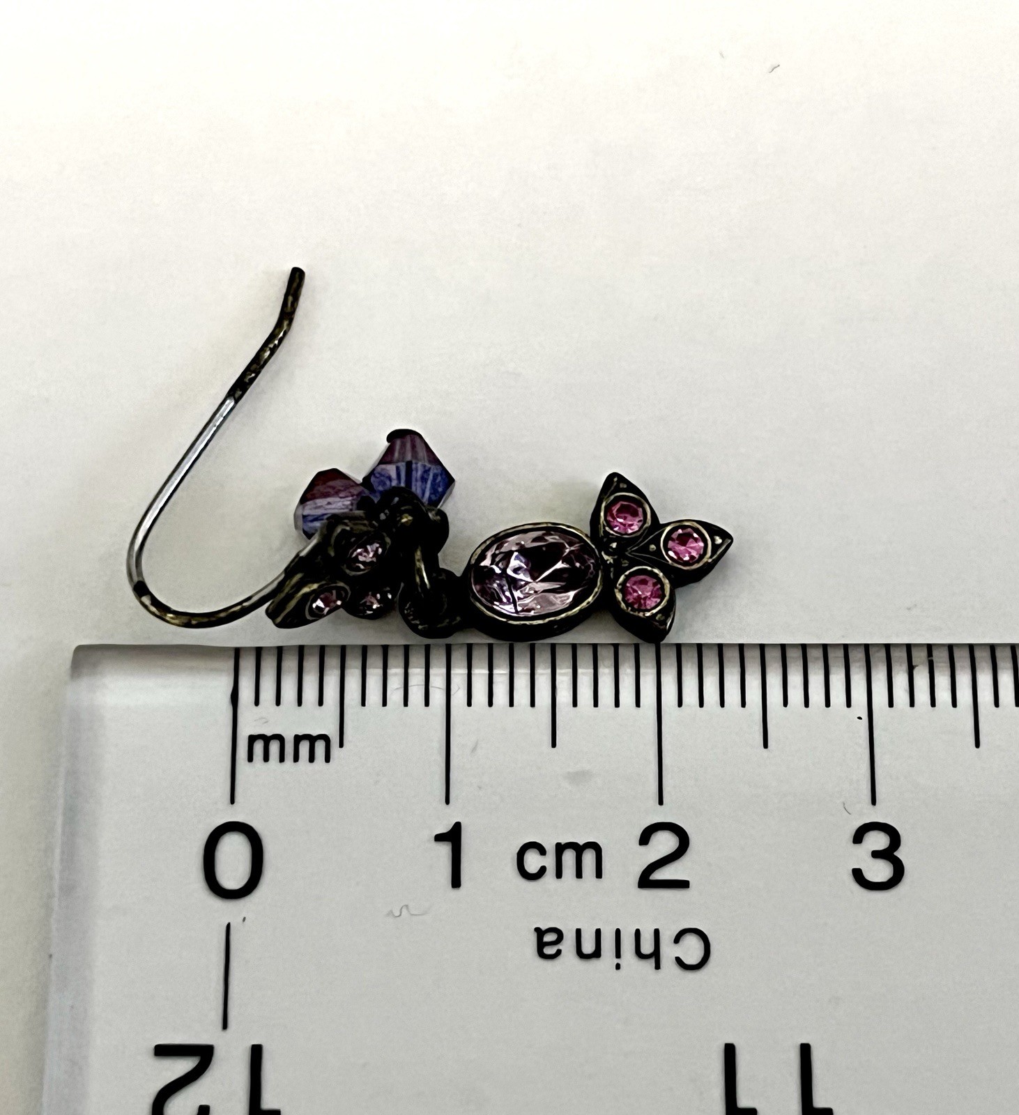 Pink Crystal Dangle Earrings with Aurora Purple Bicone Beads – Brass Setting