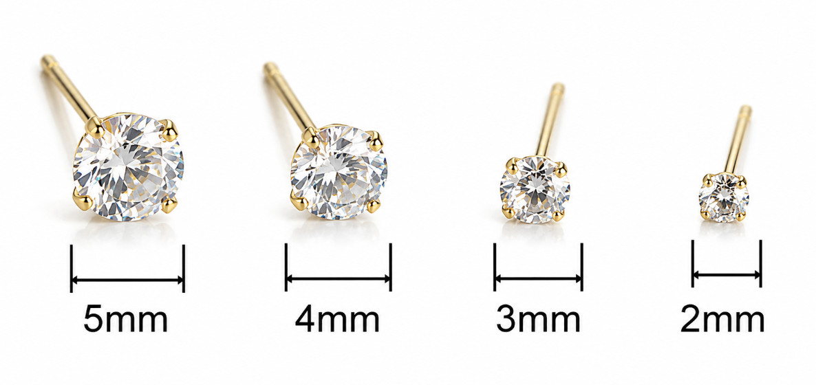 14K AU585 Gold Mini Zircon Stud Earrings Vintage 4mm Pairs