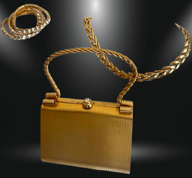 Grouped Vintage Accessories for Women, Includes Purse, Link Necklace, Bracelets