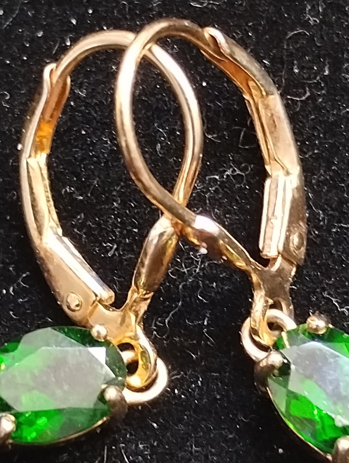 925 Sterling Silver/Gold Overlay Pierced Earrings green Rhinestone Drop Dangle