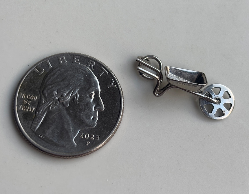 Vintage Gardening Wheel Barrow 925 Sterling Silver Marked P&B Sterling