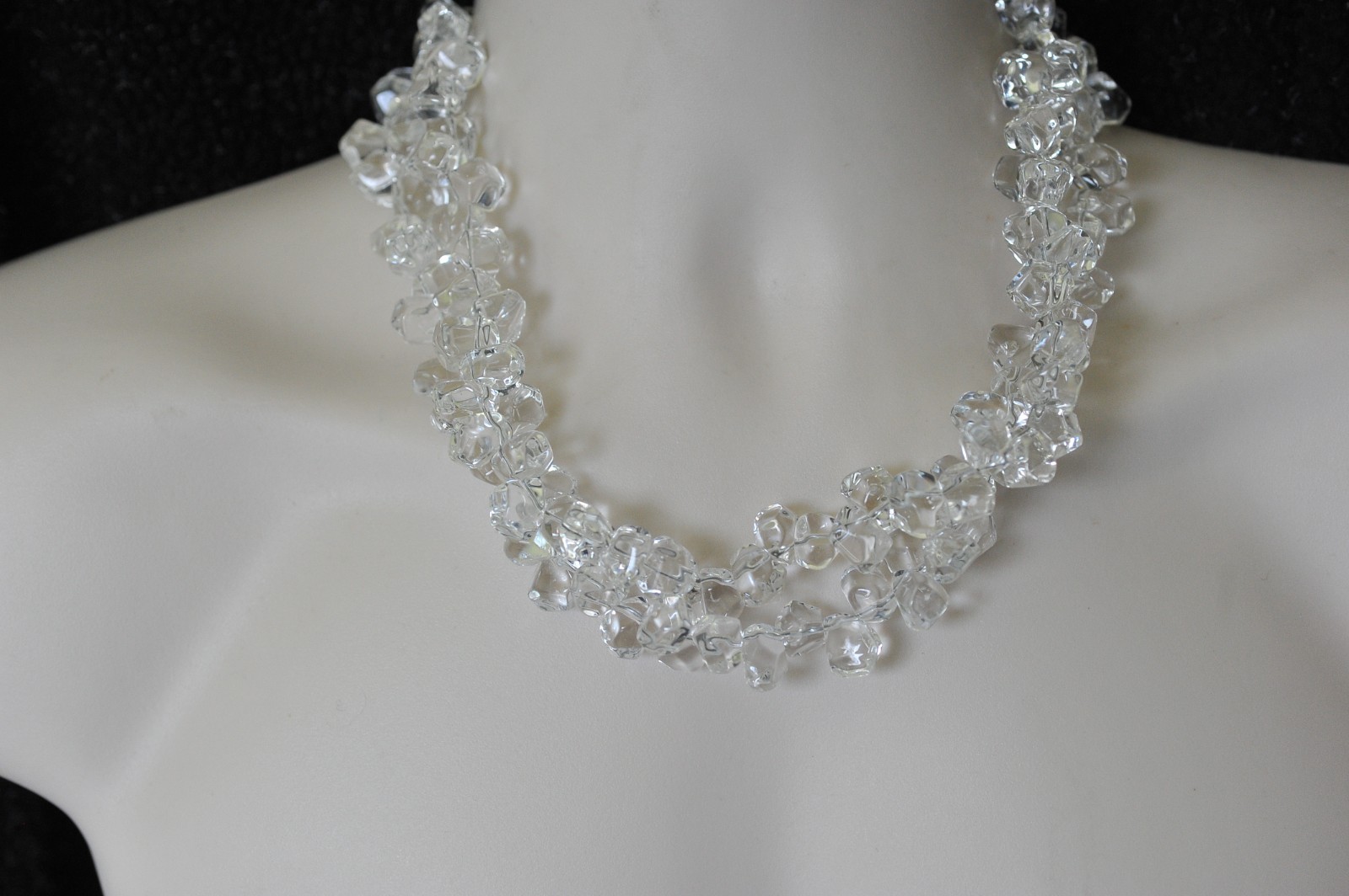 VTG clear rock quartz crystal tumbled polished sterling clasp necklace 258 Grams
