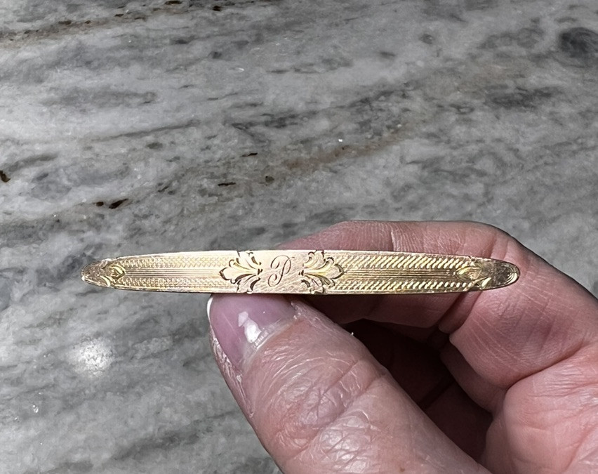 Antique Foster & Bailey Victorian Gold Plated Brooch, Etched, Letter “P”