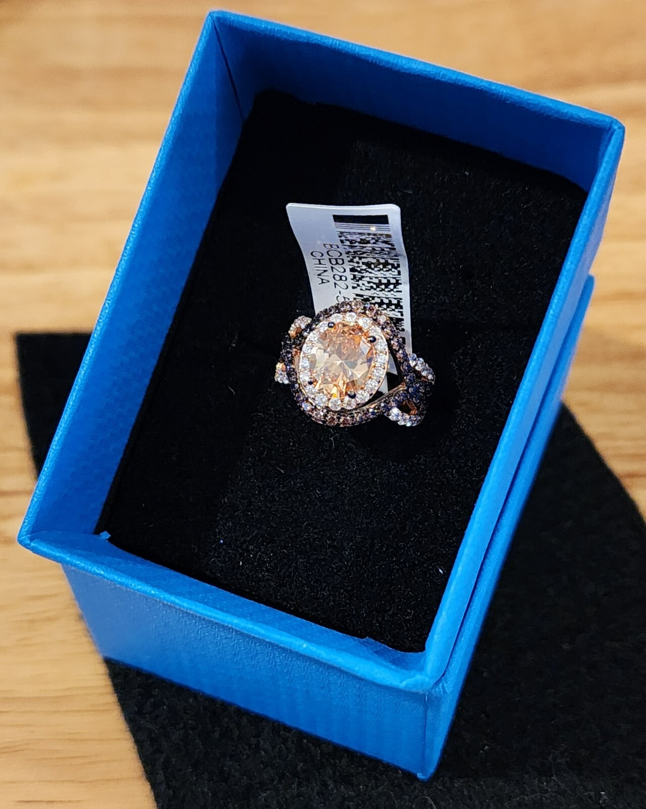 Champagne Brown & White Cubic Zirconia 18k Rose Gold, Sterling Silver Ring, Sz 5