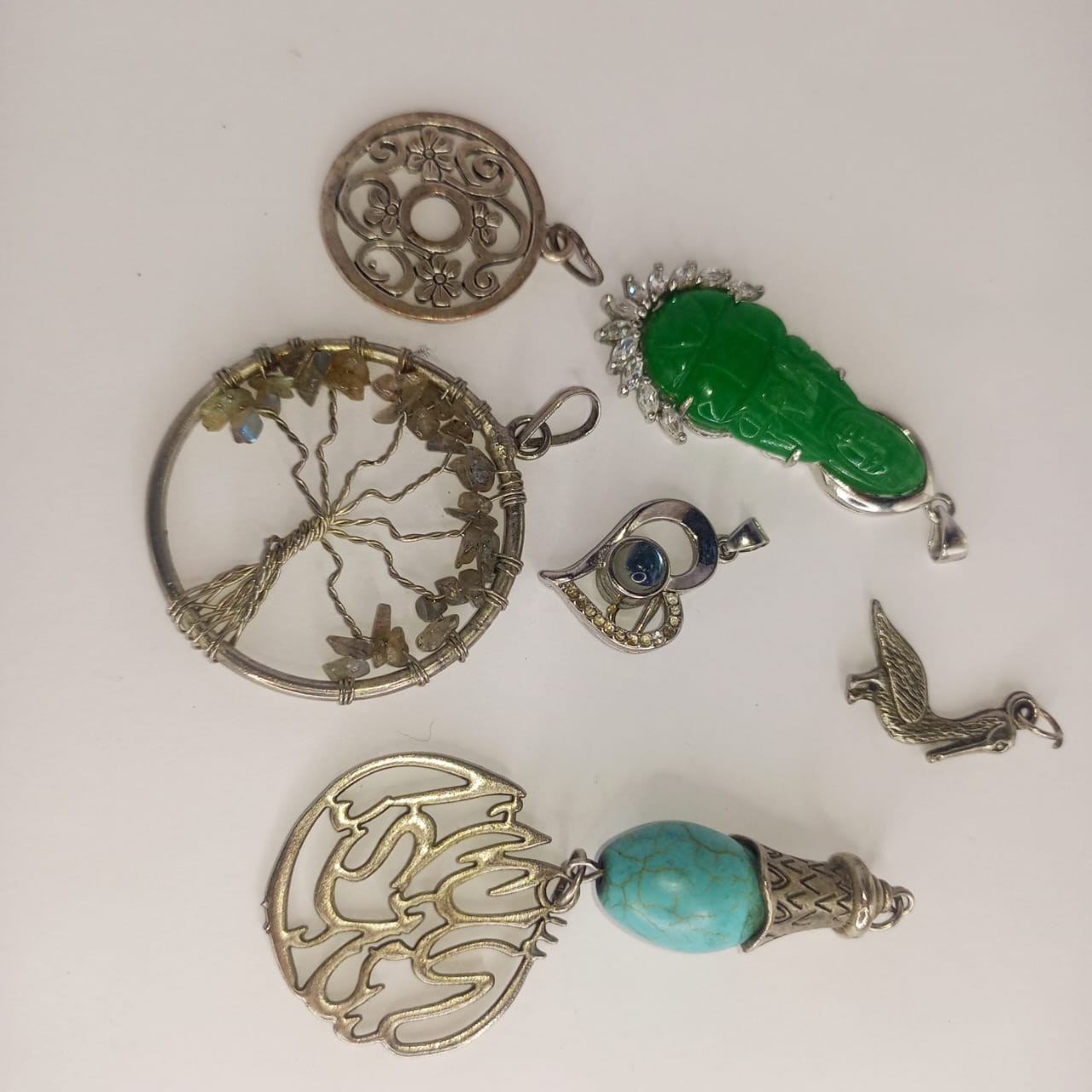 **Mixed Vintage Pendant Lot with Turquoise, Jade & Tree of Life Charms**