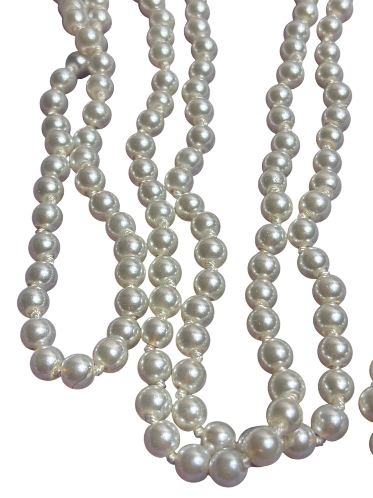 Vintage Knotted Glass Faux Pearl Necklace Rope Length 60 inches Long