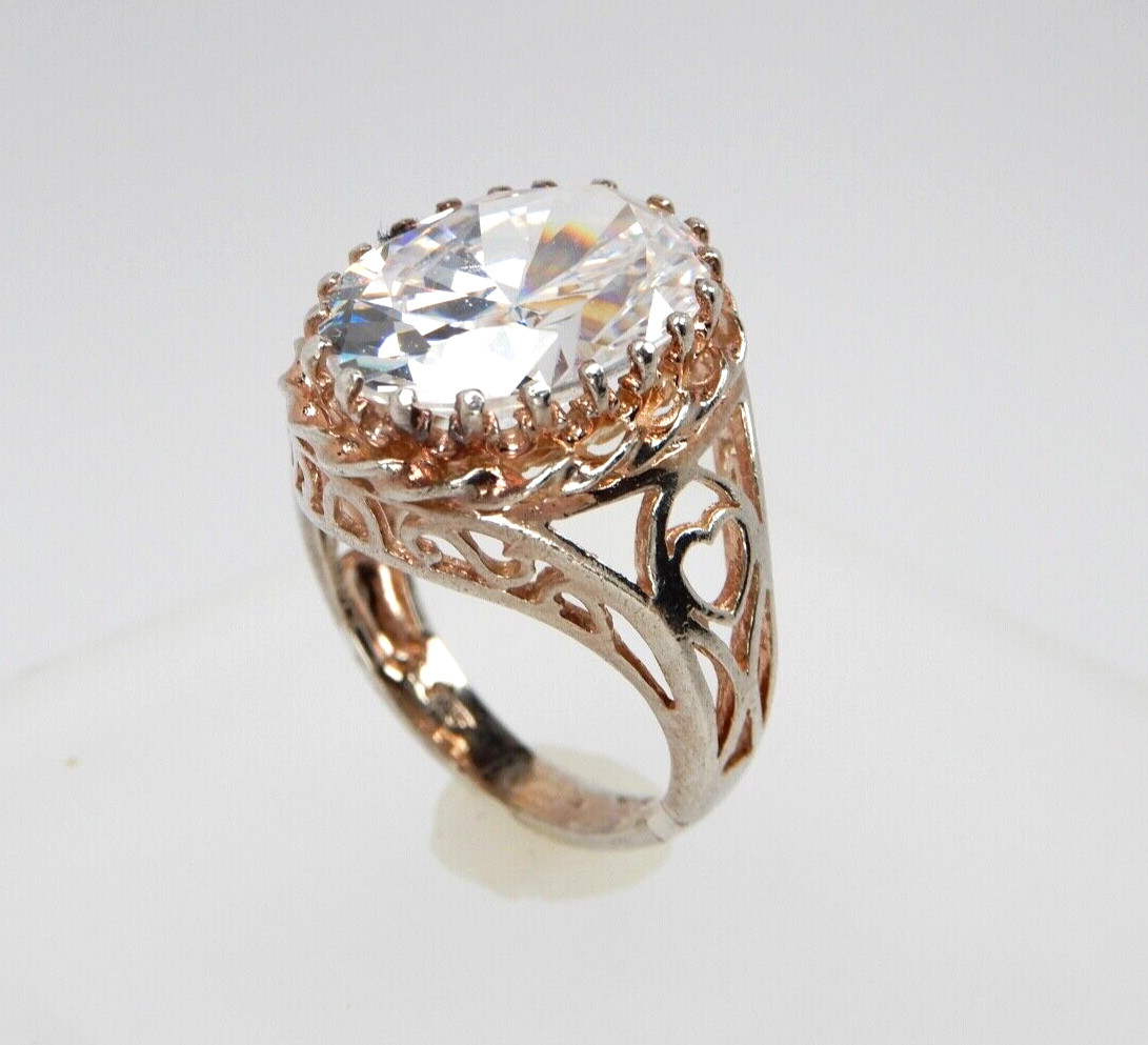 Sterling Silver 17mm Elongated Oval Cushion Cut CZ Cubic Zircon Ring Size 7.25