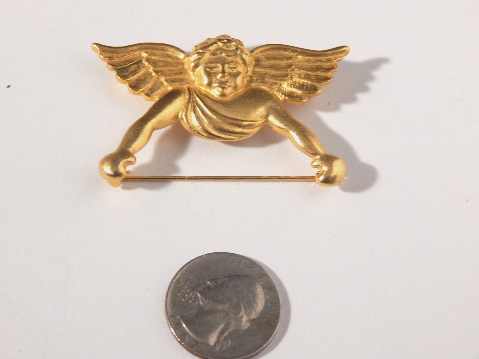 Cherub Angel Charm Brooch Wings Gold Tone Bar Gold Tone or Scarf Clip
