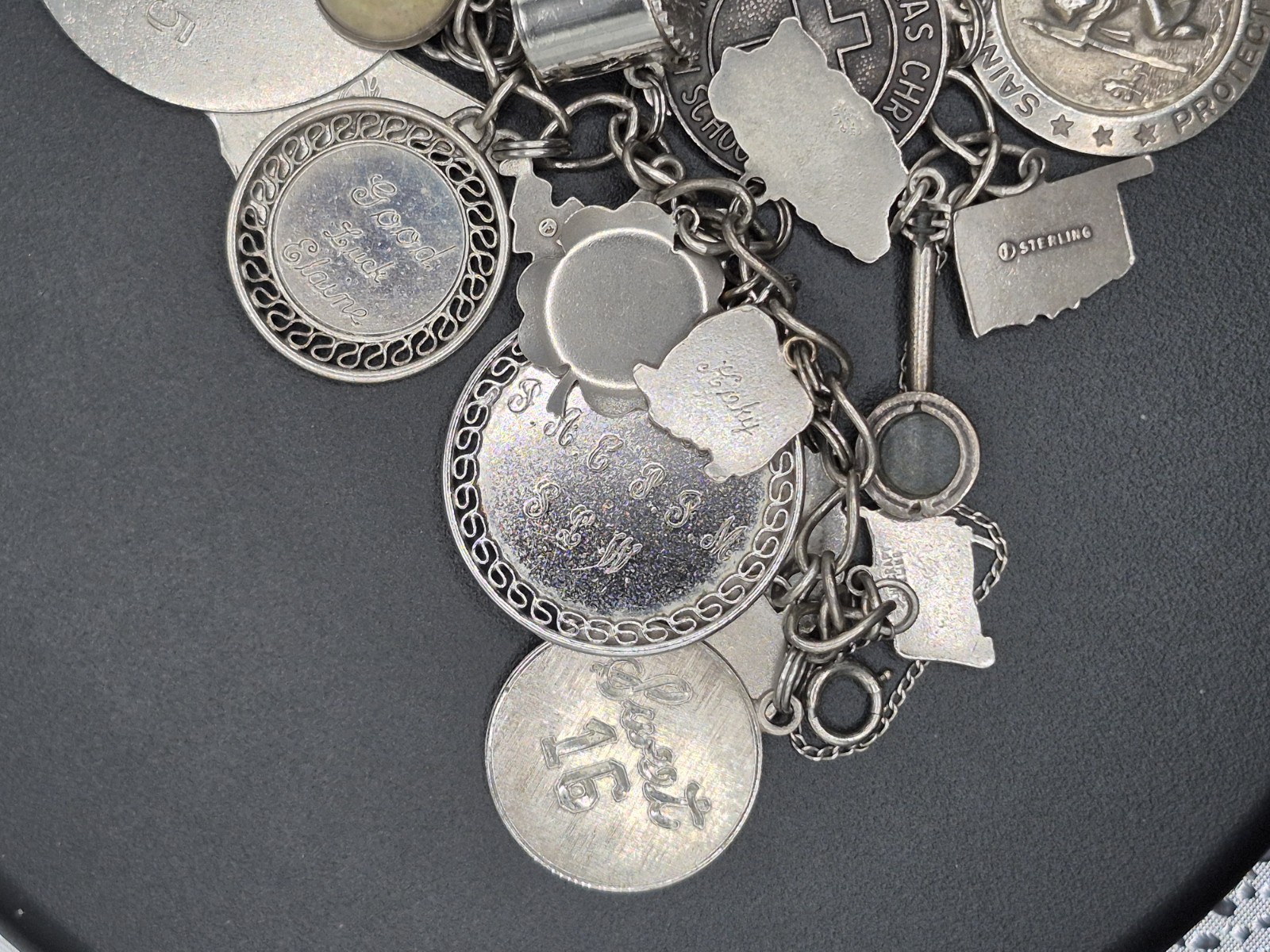 Vintage Sterling Silver LOVE Charm Bracelet w/ 23 RARE Charms 7–Dates 40’s-60’s
