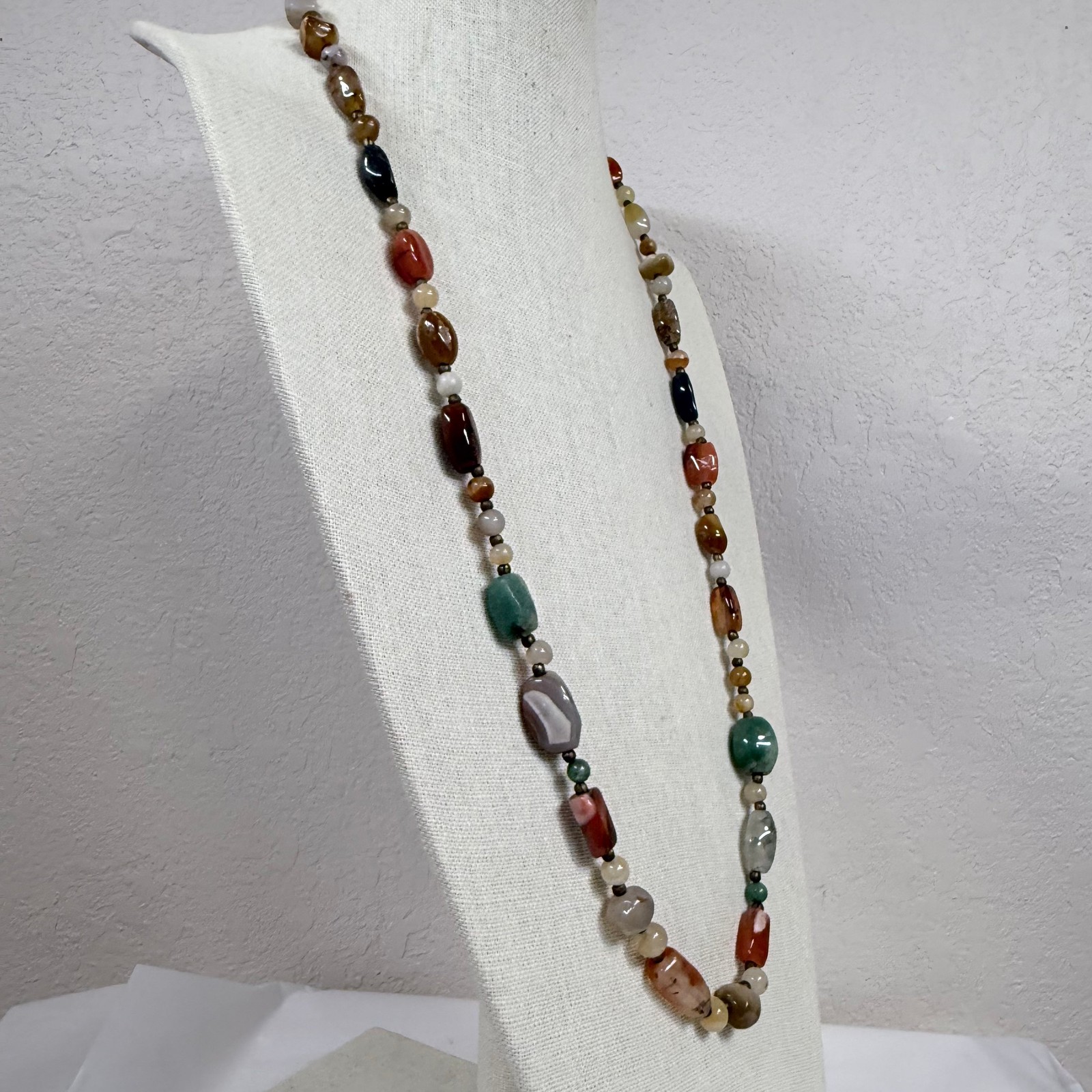 Vintage Beaded Necklace Semi Precious Earth Tones