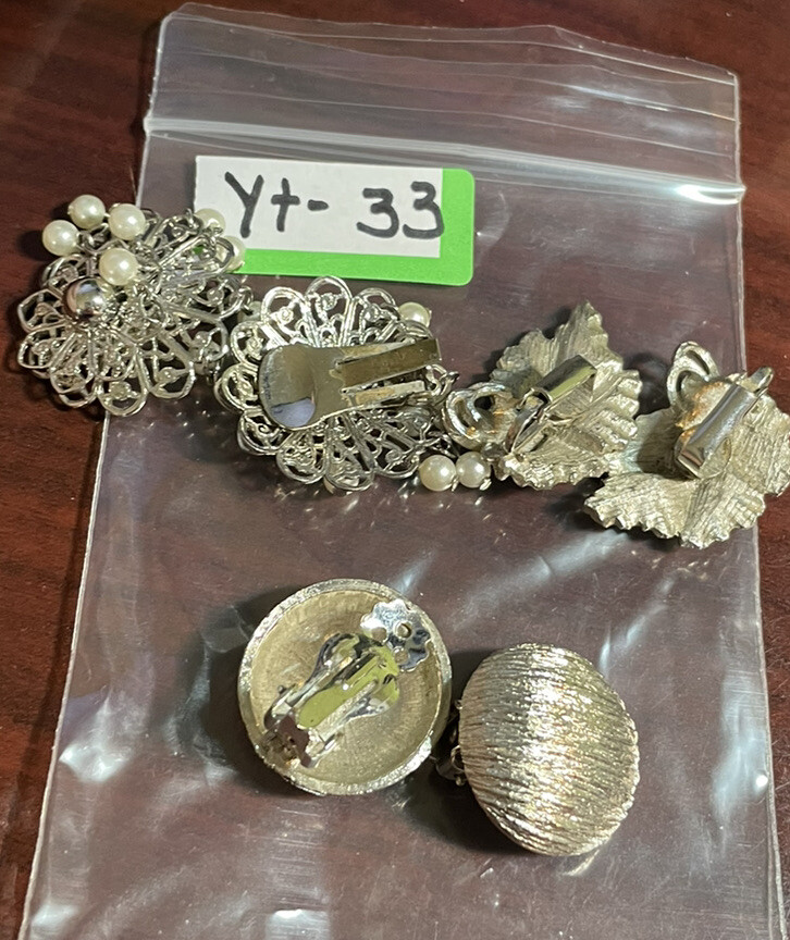 Vintage Silver Tone 3 Pair Clip On Earrings Jewelry YT-33