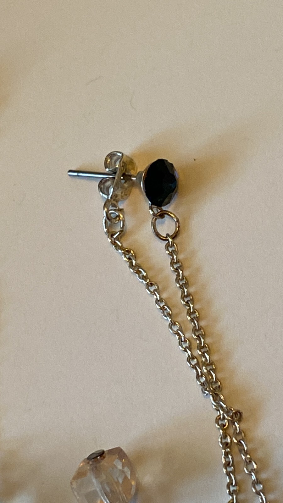 VTG NAVY BLUE & CLEAR CRYSTAL ACRYLIC DOUBLE LAYER CHAIN DANGLE EARRINGS PIERCED
