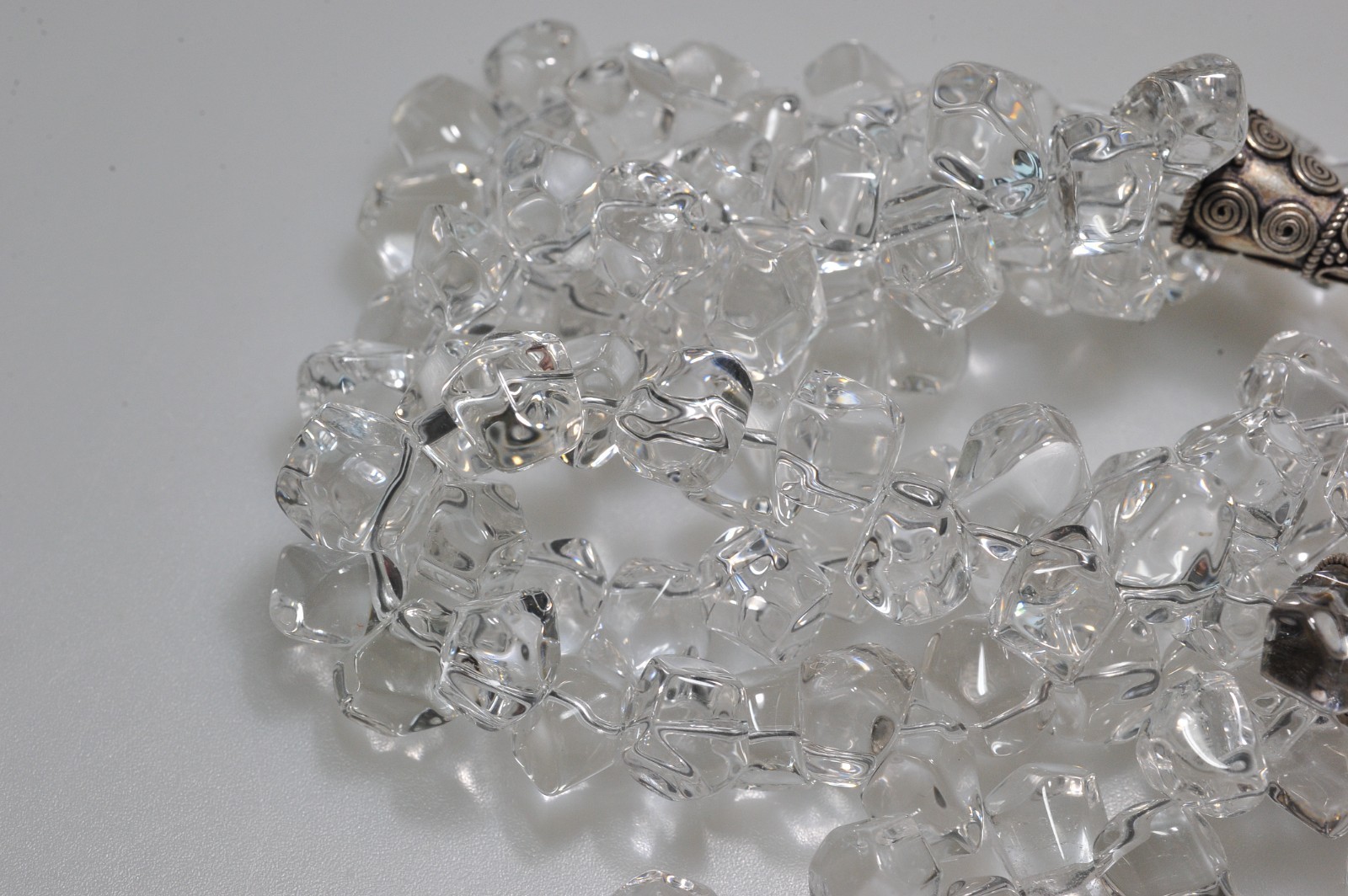 VTG clear rock quartz crystal tumbled polished sterling clasp necklace 258 Grams