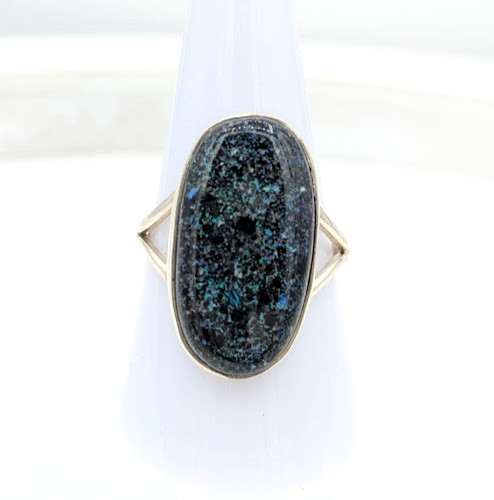 Vintage Sterling Silver Ring Blue Green Composite Opal Look Statement Size 9.5