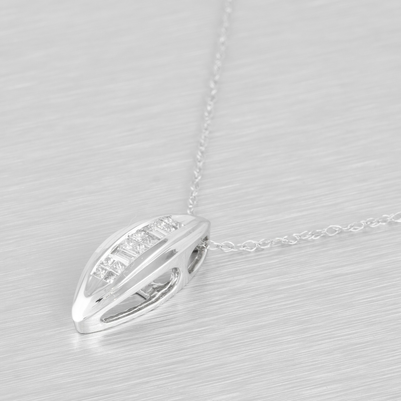 LeVian 14k White Gold Princess & Straight Baguette Diamond Necklace 0.35ctw