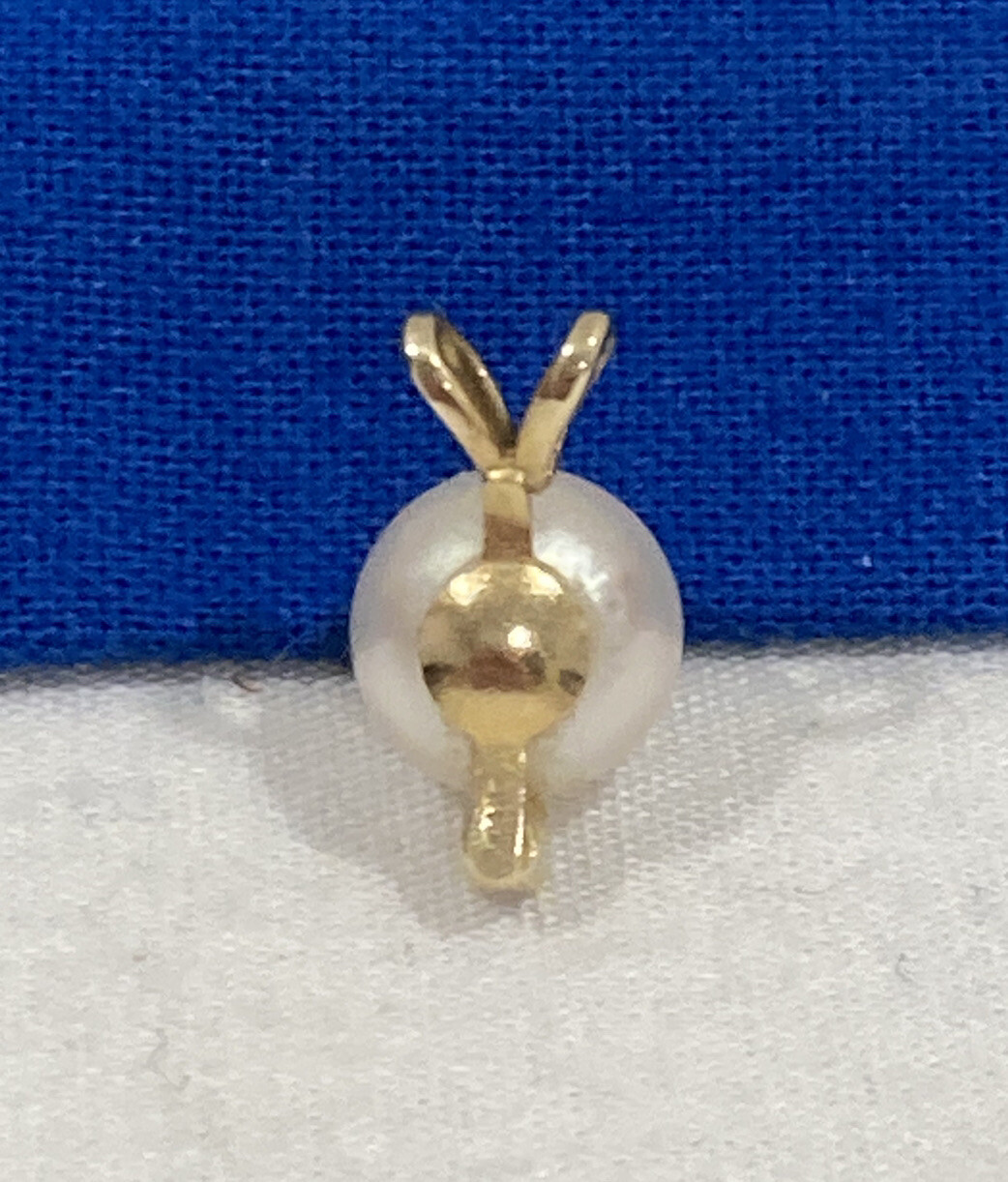 Vintage Signed 14k Solid Yellow Gold Single 7mm PEARL & CZ PENDANT 0.78 GRAMS