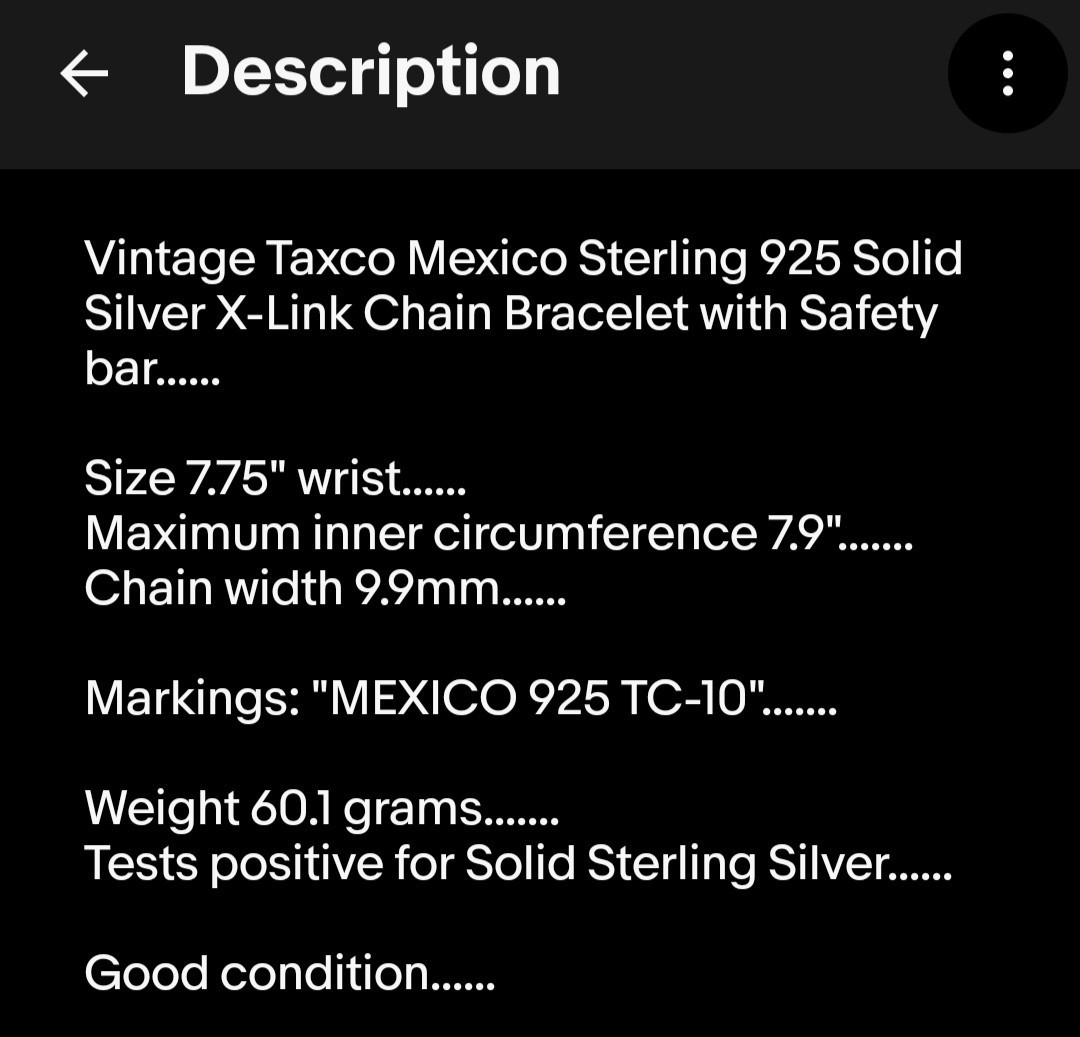 VTG Taxco MEX Sterling 925 Solid Silver X-Link 9.9mm Chain Bracelet 7.75″ 60gr