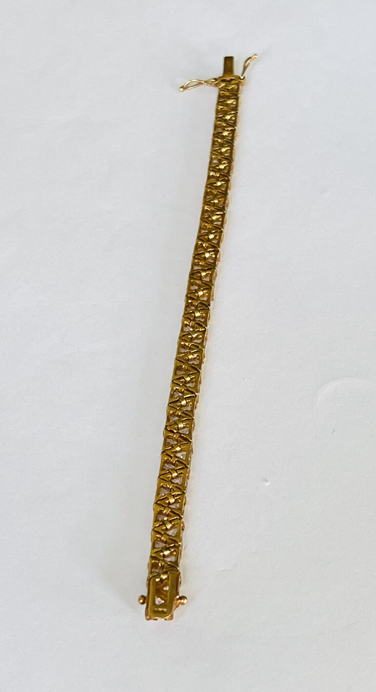 Vintage 18K Gold Vermeil Sterling Silver Trillion Cut CZ Tennis Link Bracelet