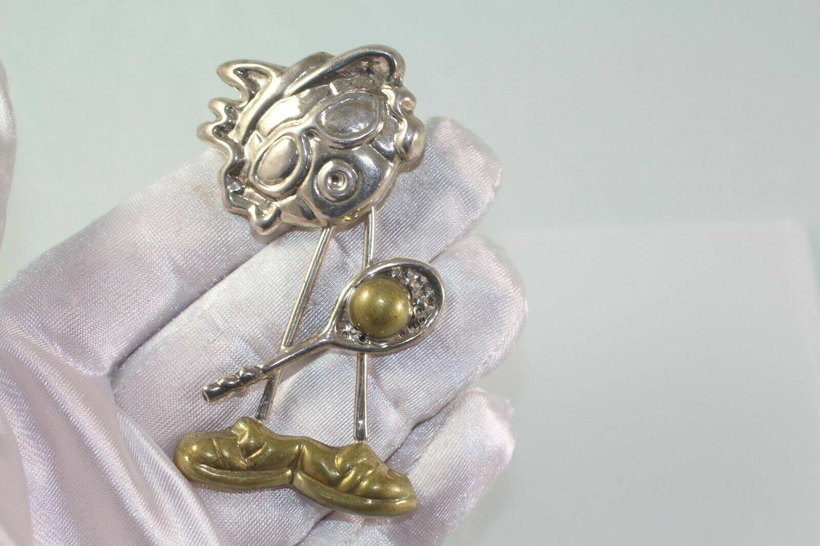 Vintage Mexico TV-119 Tennis Person Moving part brooch Sterling