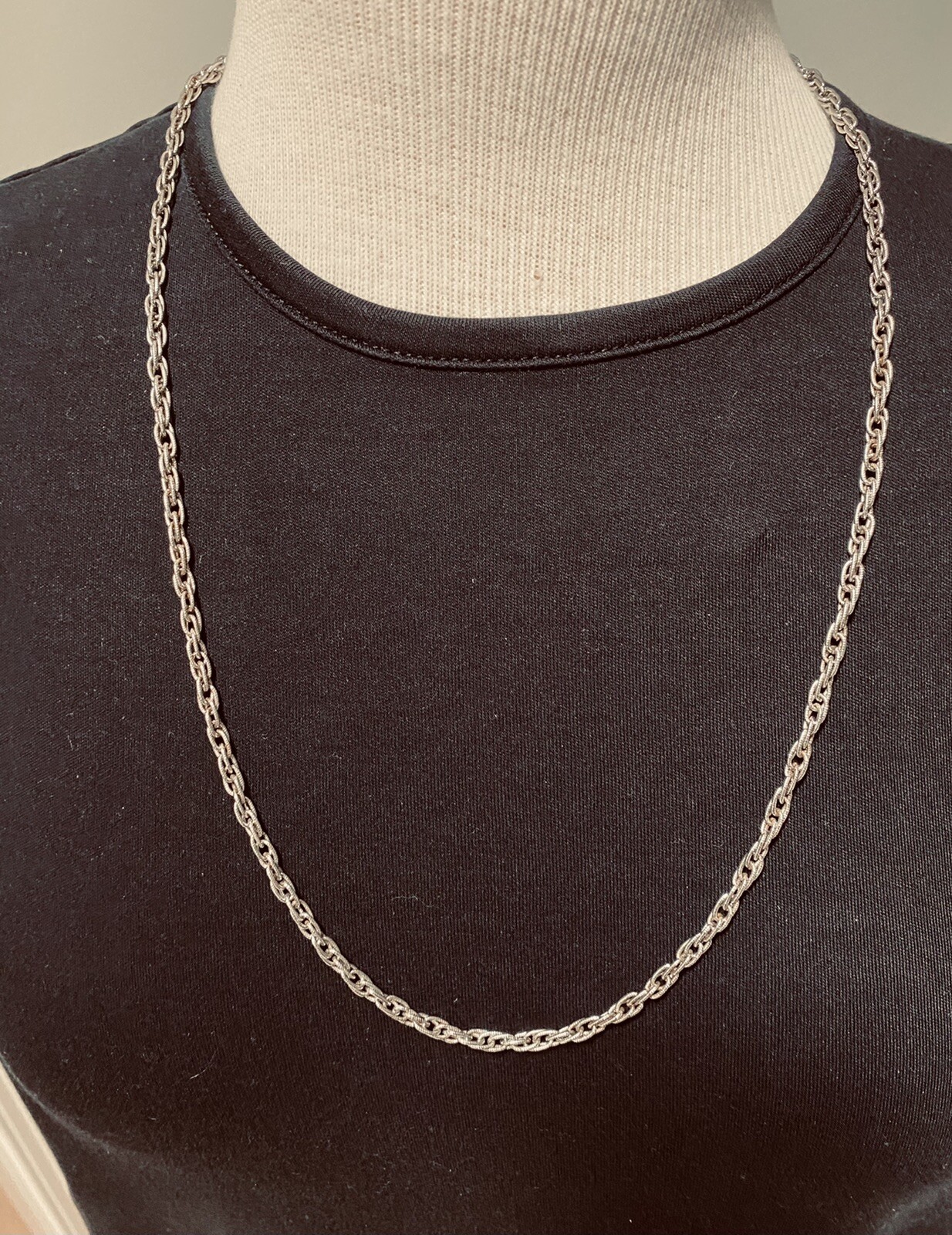 Vintage Unisex MONET Signed Silver Spiga Wheat Link Long Fashion Necklace 27”