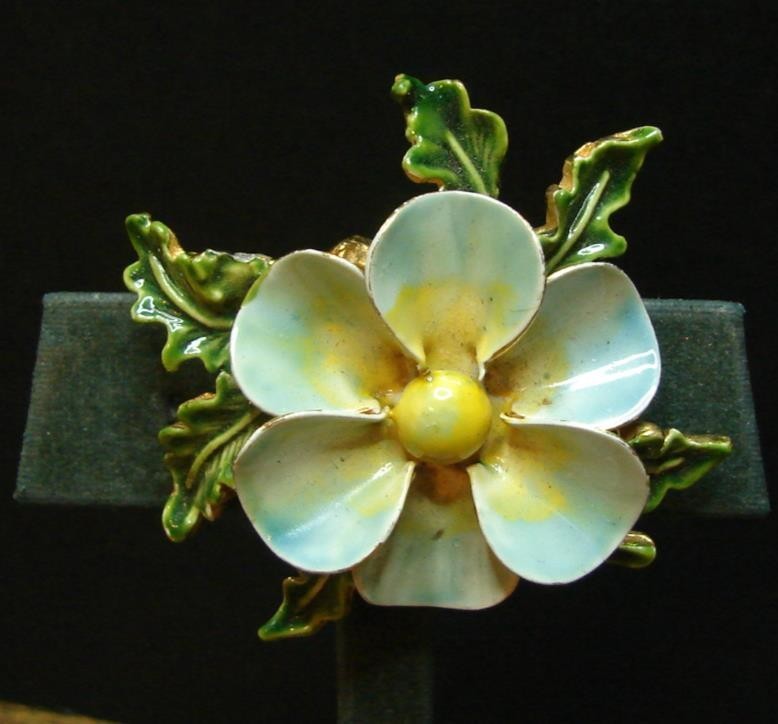 Vintage By Robert Blue Green Yellow Enamel Flower Metal Pin Brooch