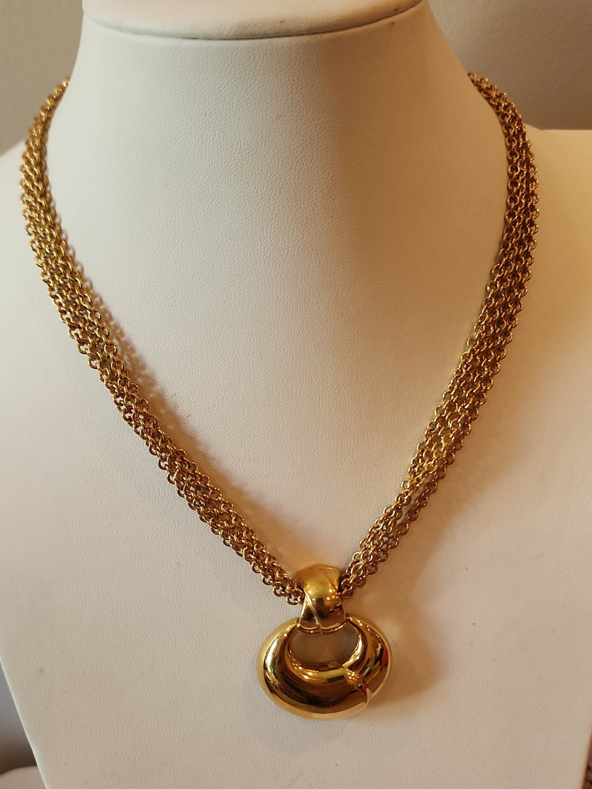 Vintage Monet 4 Strand Mesh Chain Gold Tone Statement Choker Pendant Necklace