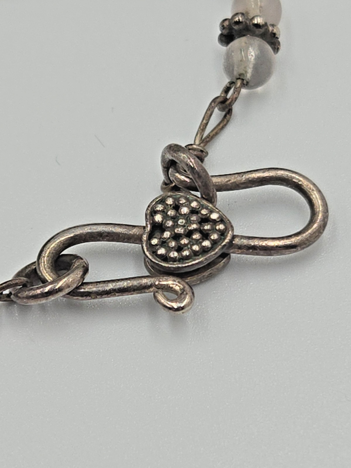 Vintage Artisan Sterling Pearl & Gemstone Drop Necklace Boho Floral .925