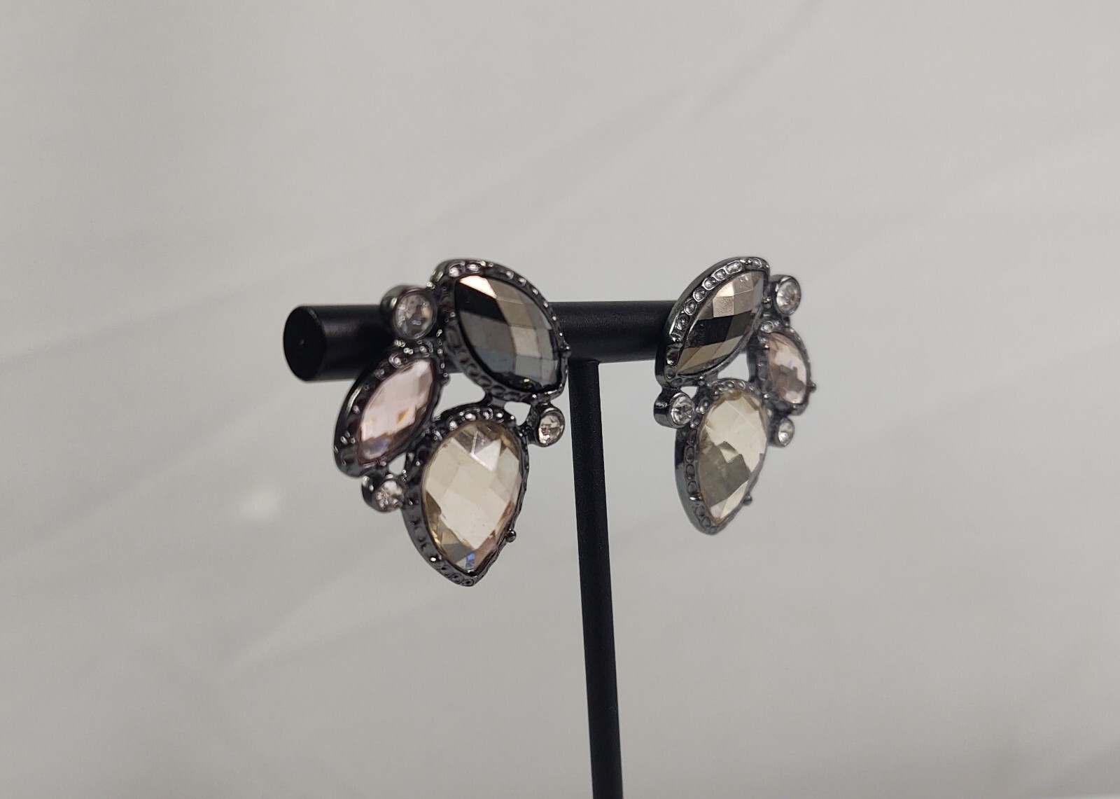 Pierced Earrings Costume Jewelry Silver Tone Multicolor Faceted Stones Vintage