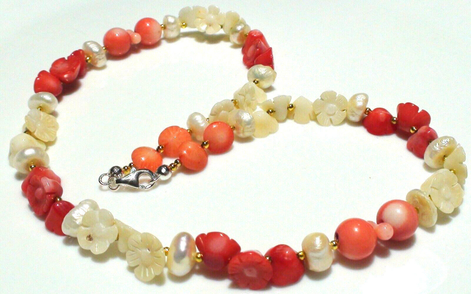 152.80ct 100% NATURAL SEA SALMON PINK,WHITE CORAL,PEARL 925 SSILVER CLASP NE-CE.