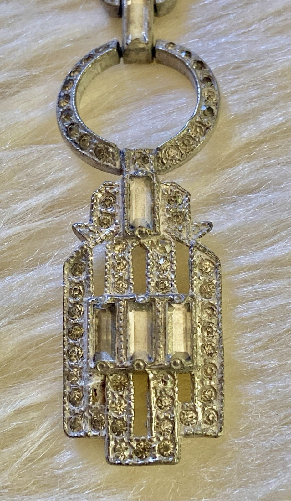 Antique Art Deco Pot Metal Paste Rhinestone Festoon pendant Necklace 1920s