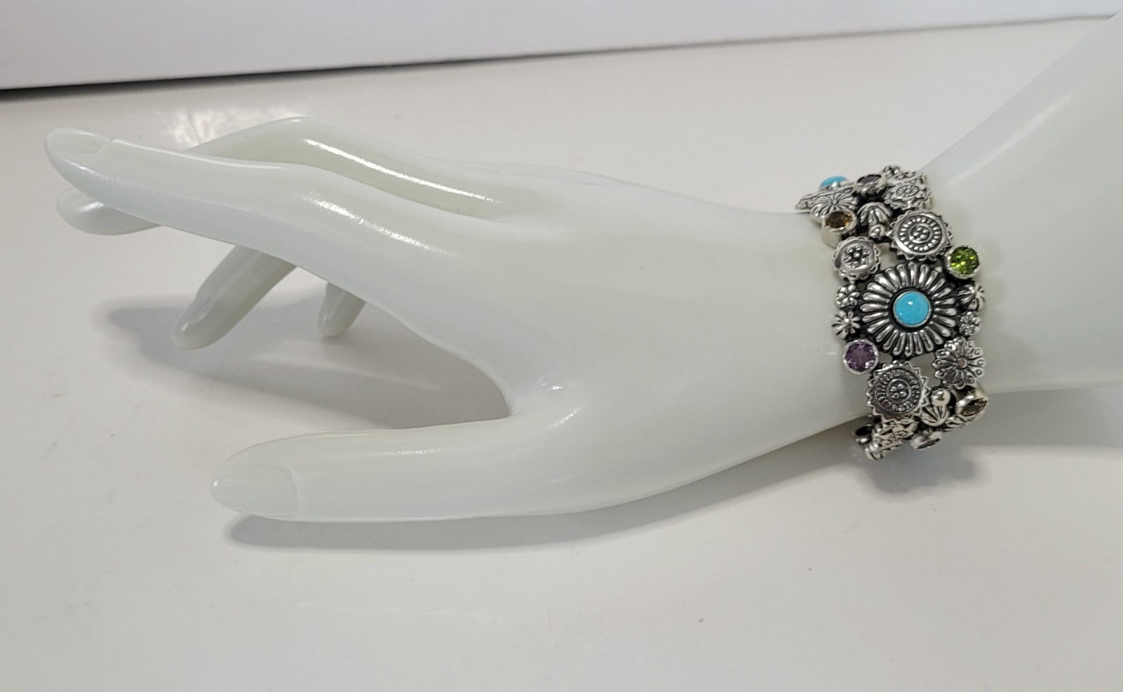 Carolyn Pollack Relios Multi Gemstone Sterling Link Bracelet colorful w toggle