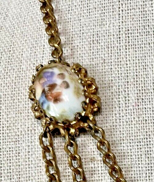 VTG Porcelain Festoon Necklace Transferware Courting Couple Statement Necklace